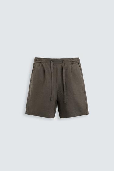 Zara REGULAR FIT LINEN SHORTS - Brown / Taupe