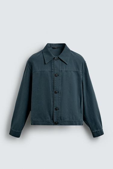 Zara 水洗短版合身外套 - 石油色