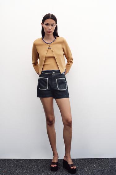 CARDIGAN WITH CONTRAST EMBROIDERY - Mid-camel by Zara