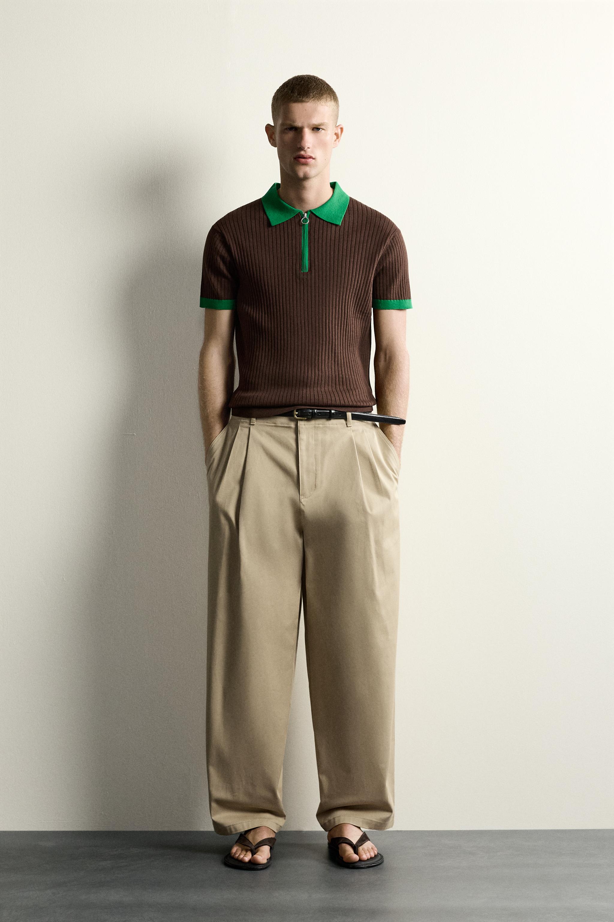 トップス KNIT POLO SHIRT COLOR BLOCK ZIP KNIT POLO SHIRT - Brown | ZARA Canada