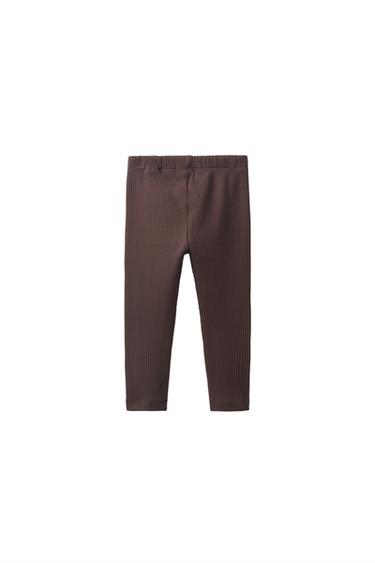 SOLID RIBBED LEGGINGS — Dark brown 2