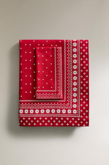 COTTON CHRISTMAS WINTER TABLECLOTH - Red by Zara