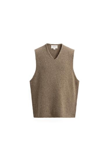 Zara ORIGINS FLECKED KNIT VEST - Beige