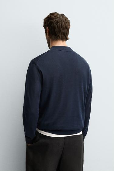 KNIT COTTON-SILK POLO SHIRT - Navy blue by Zara - Image 2
