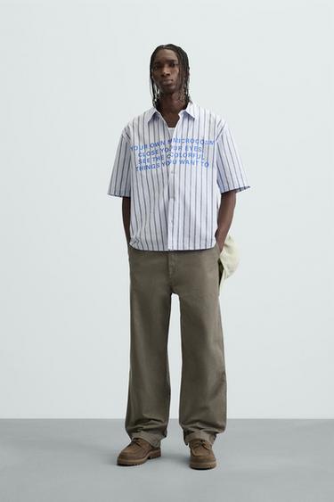 STRIPED TEXT SHIRT - Blue by Zara - Image 0
