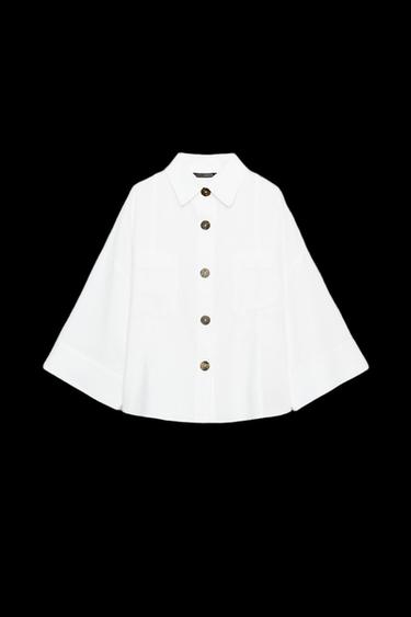 CAMISA CON LINO MANGA ANCHA - Blanco de Zara - Imagen 0