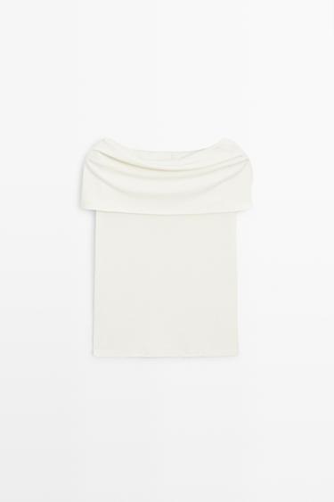 Zara Cotton off-the-shoulder top - Oyster-white - Image 0
