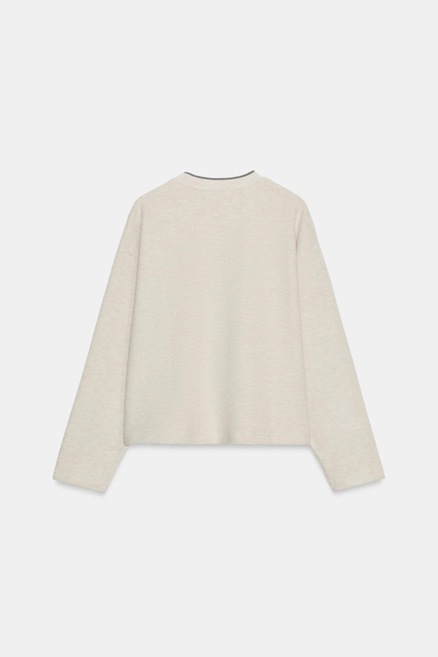 Женская толстовка Zara Soft Contrast-Stripe, цвет: Бежевый меланжевый — фото 6