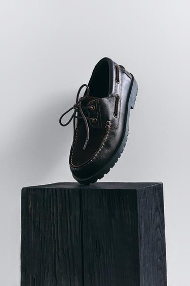 COMBINED LEATHER DECK SHOES - Brown by Zara