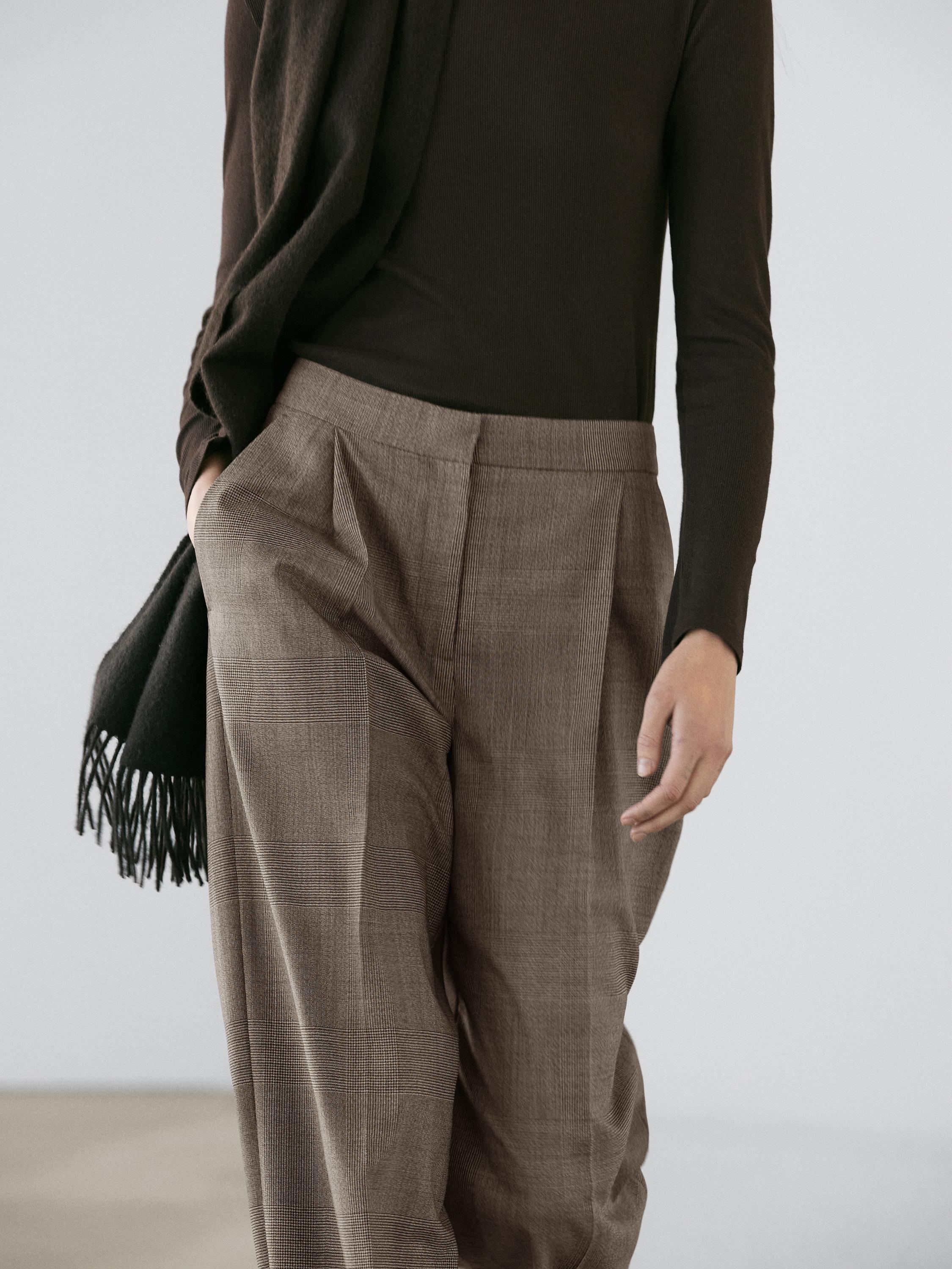 Check wool suit trousers