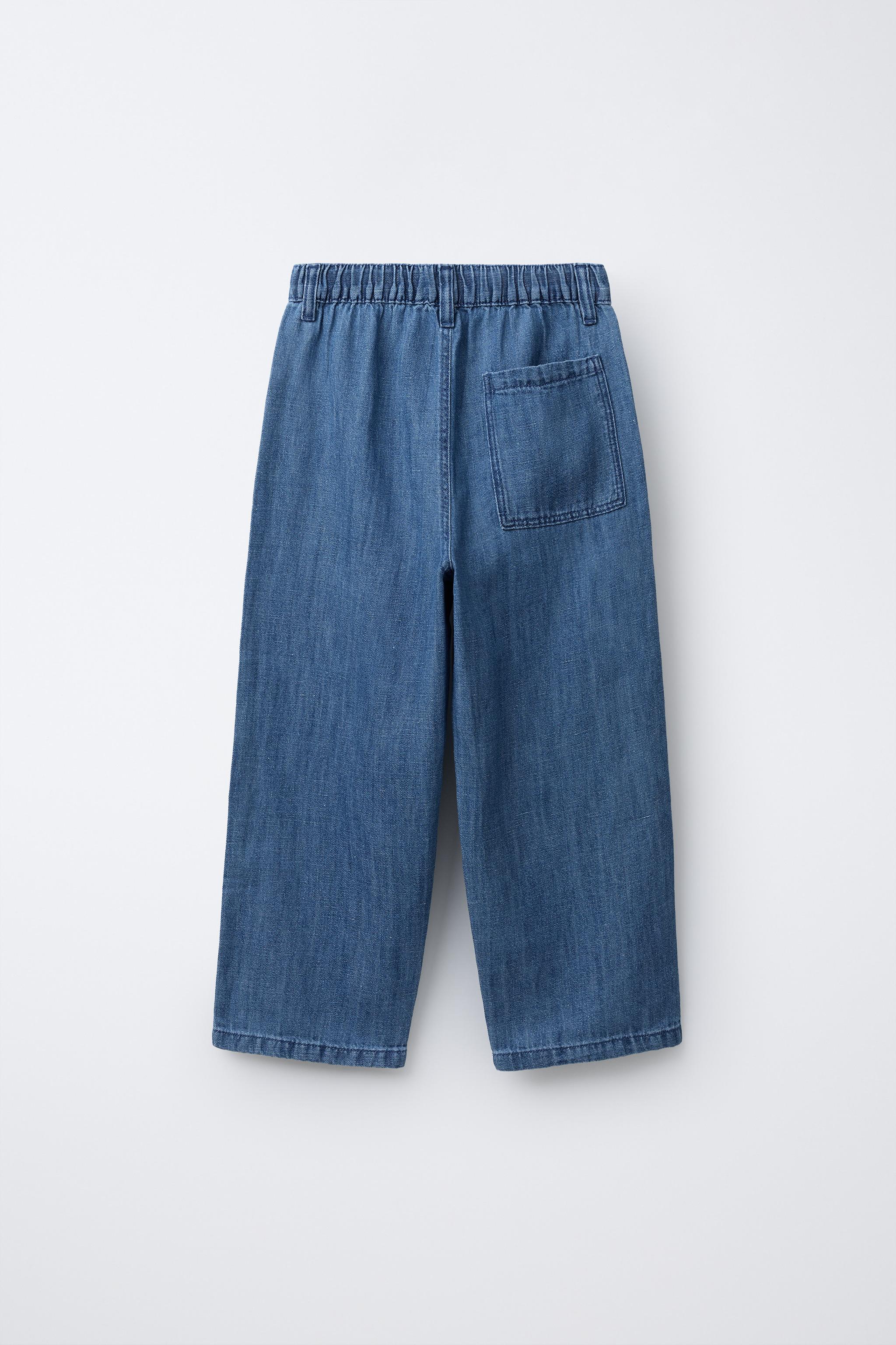 コットンリネンワイドレッグデニムパンツ - ブルー | ZARA Japan / 日本