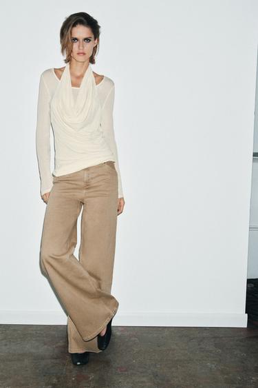 Zaras DUBBEL LÅNGÄRMAD T-SHIRT - Benvit