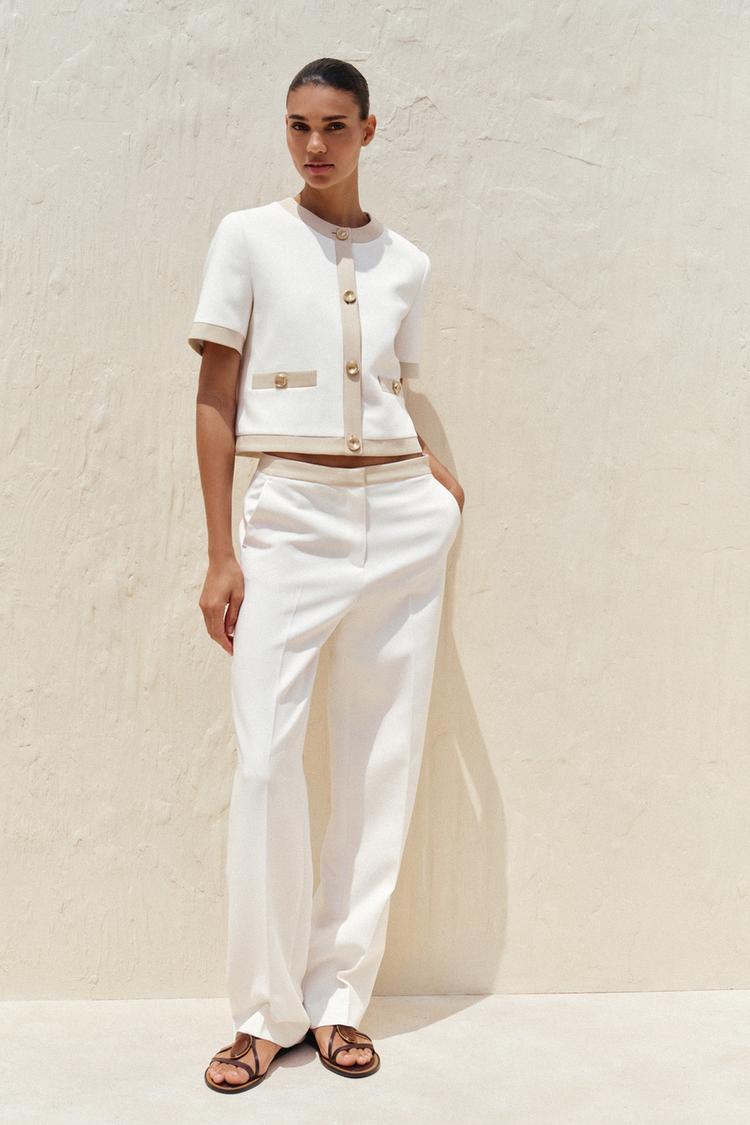 PANTALÓN RECTO CINTURA COMBINADA Blanco roto ZARA Estados - Main Image