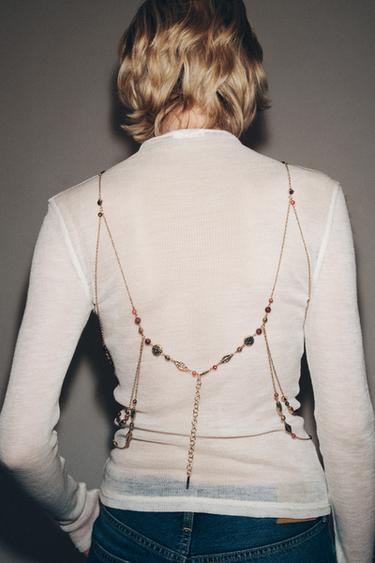 METAL BODY CHAIN WITH BEAD DETAIL - Aged gold de Zara - Image 1