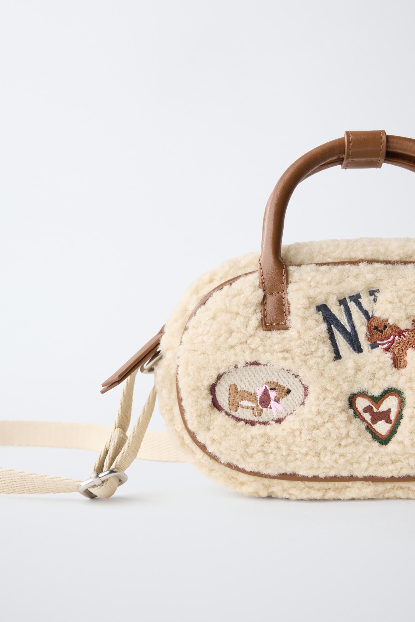 Детская сумка Zara Shearling Patch Crossbody, цвет: Молочный белый — фото 3