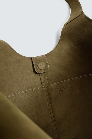 SAC SHOPPER EN CUIR - Vert kaki de Zara - Image 3