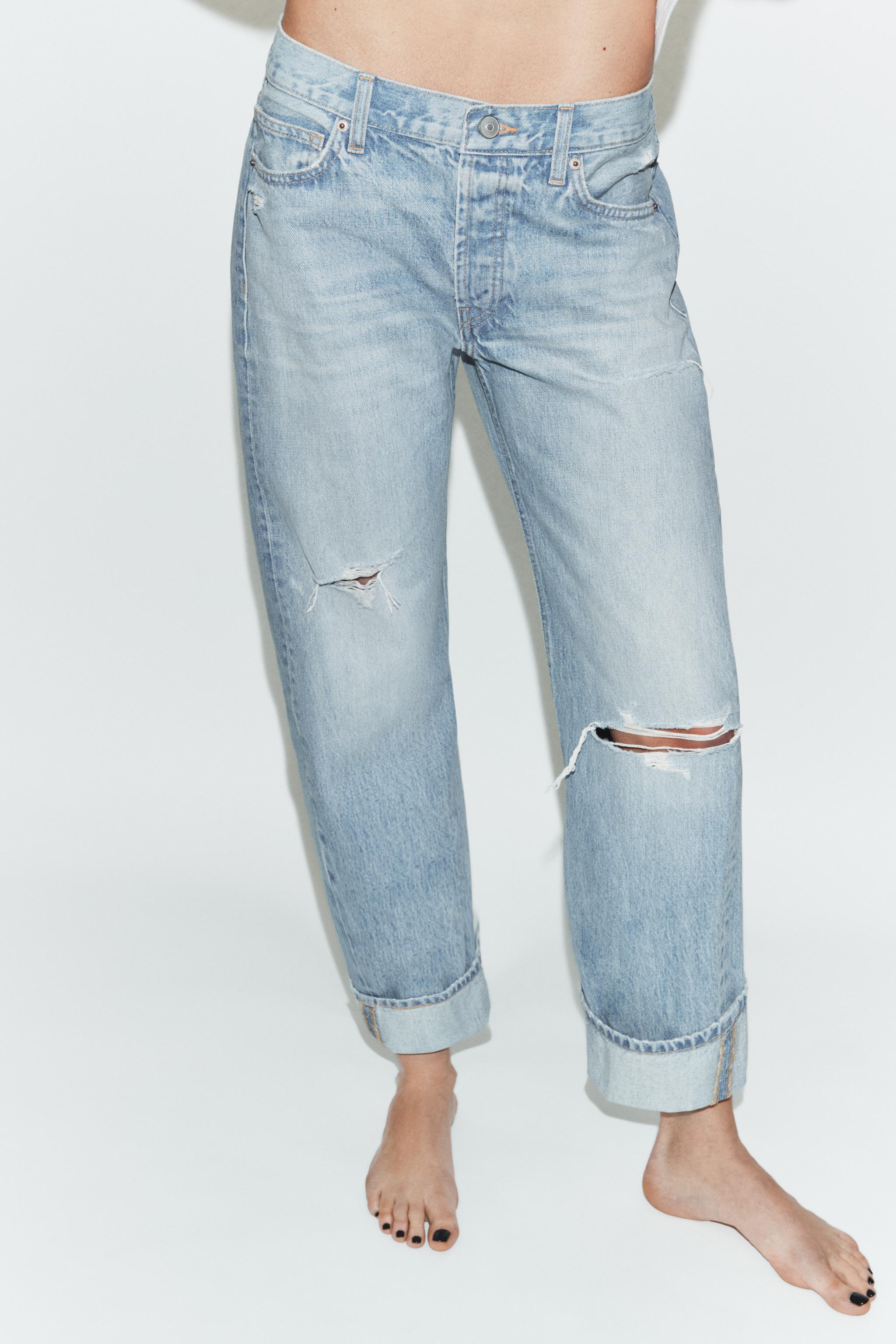TRF MID-RISE FOLD-UP STRAIGHT LEG JEANS