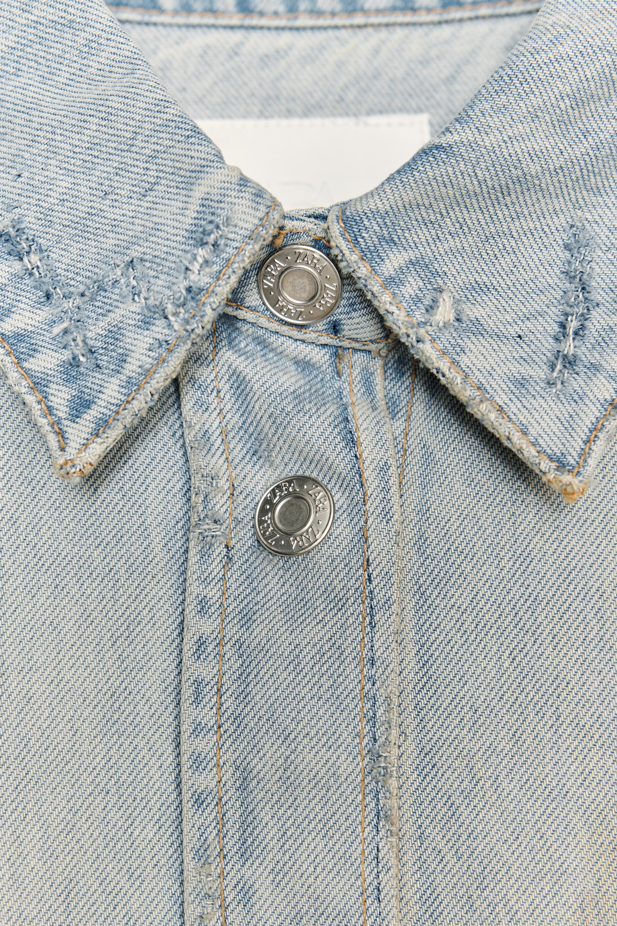 RIPPED TRF CROP DENIM JACKET - Light blue | ZARA Spain