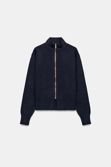 CASACO DE TRICÔ COM ZÍPER - Azul-marinho da Zara