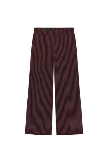 PANTALONS FLARE DE RATLLES DE TIR CURT - Marró / Cru de Zara