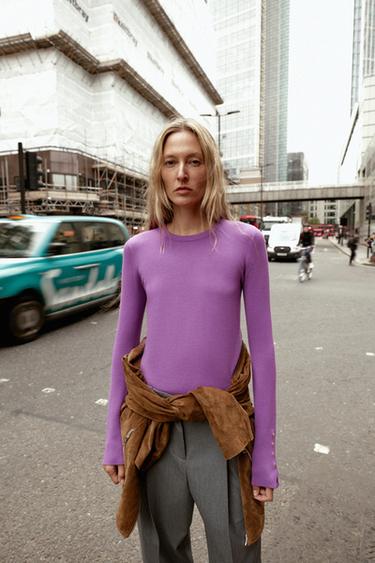 BASIC PLAIN KNIT SWEATER - Purple by Zara
