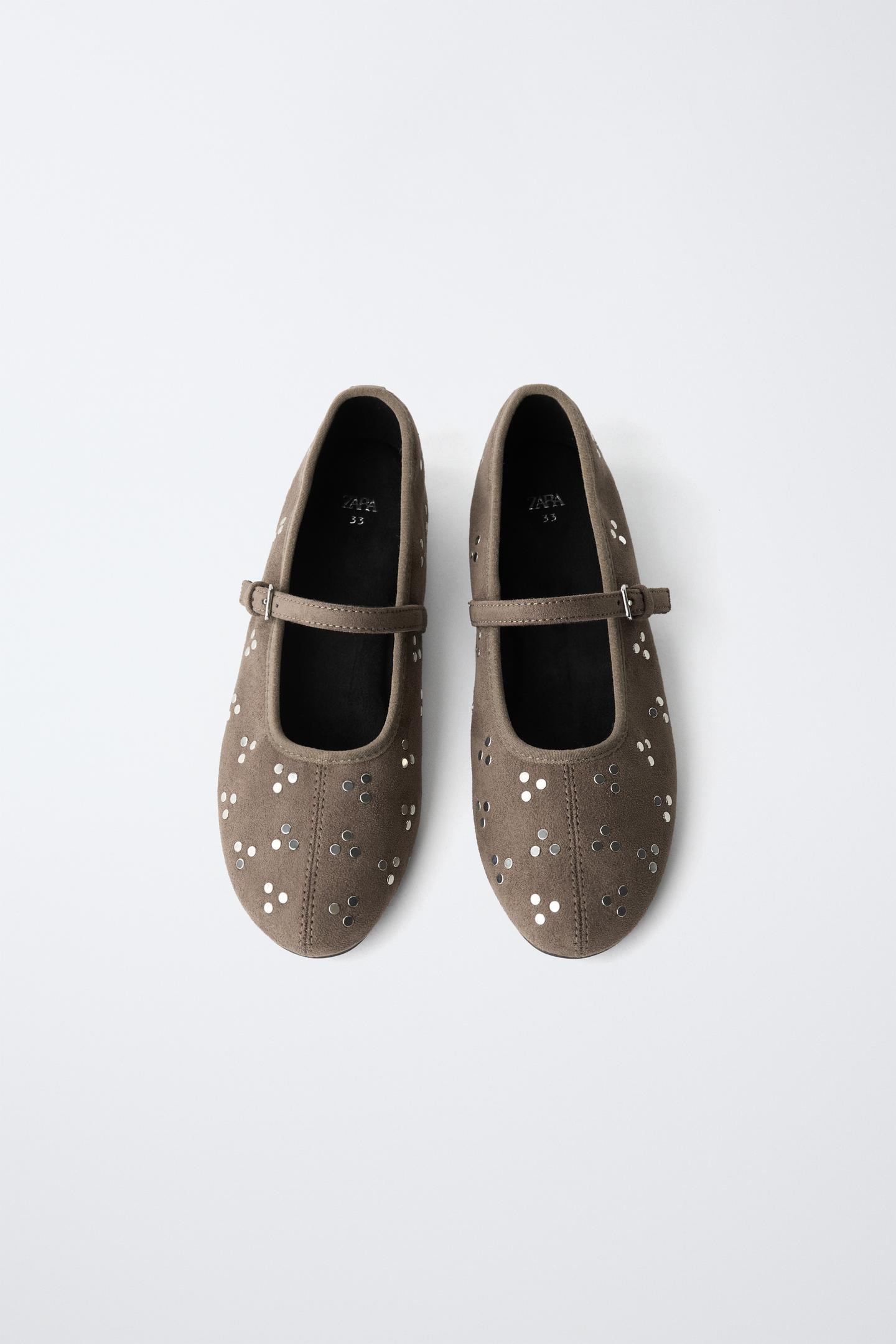 Детские балетки Zara Studded Ballet, цвет: Серый — фото 4