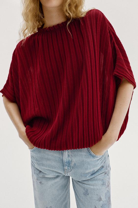 TOP AMPLE EN MAILLE CÔTELÉE - Rouge foncé de Zara - Image 3