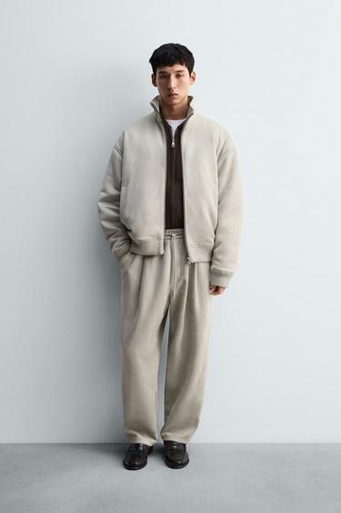 FAUX SUEDE PLEATED TROUSERS - Light grey by Zara