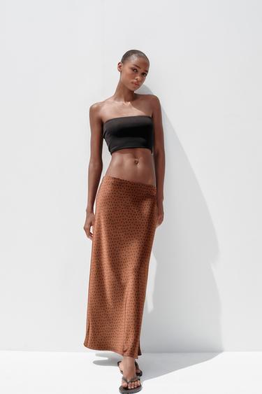 Zara SATIN MIDI SKIRT - Black / Brown