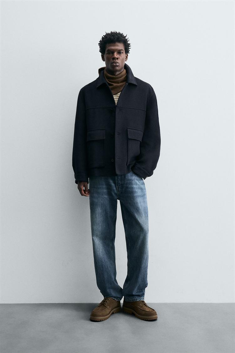 ABRIGO CORTO PAÑO CON LANA Azul ZARA Chile