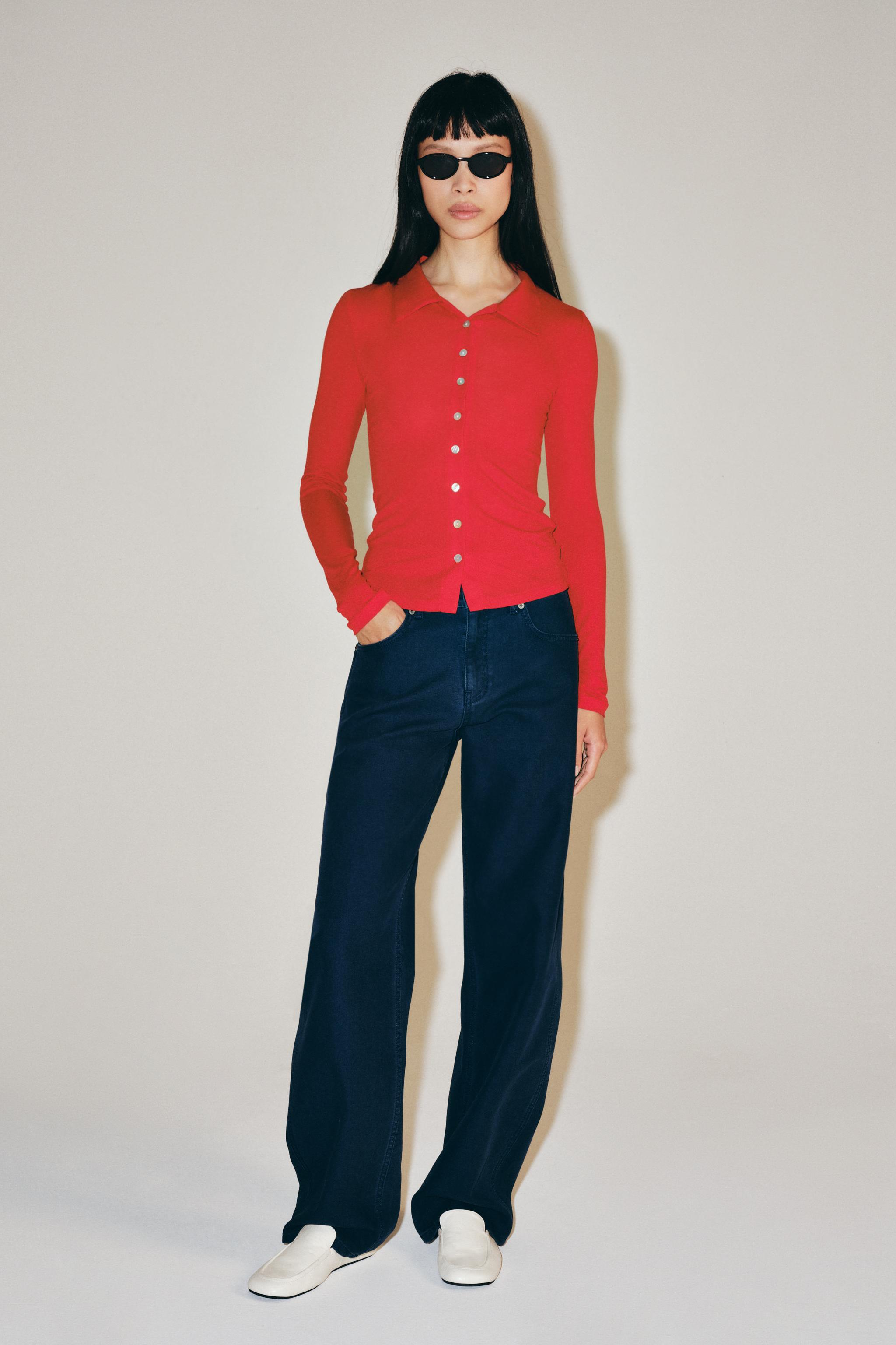 BUTTON-UP TOP — Red