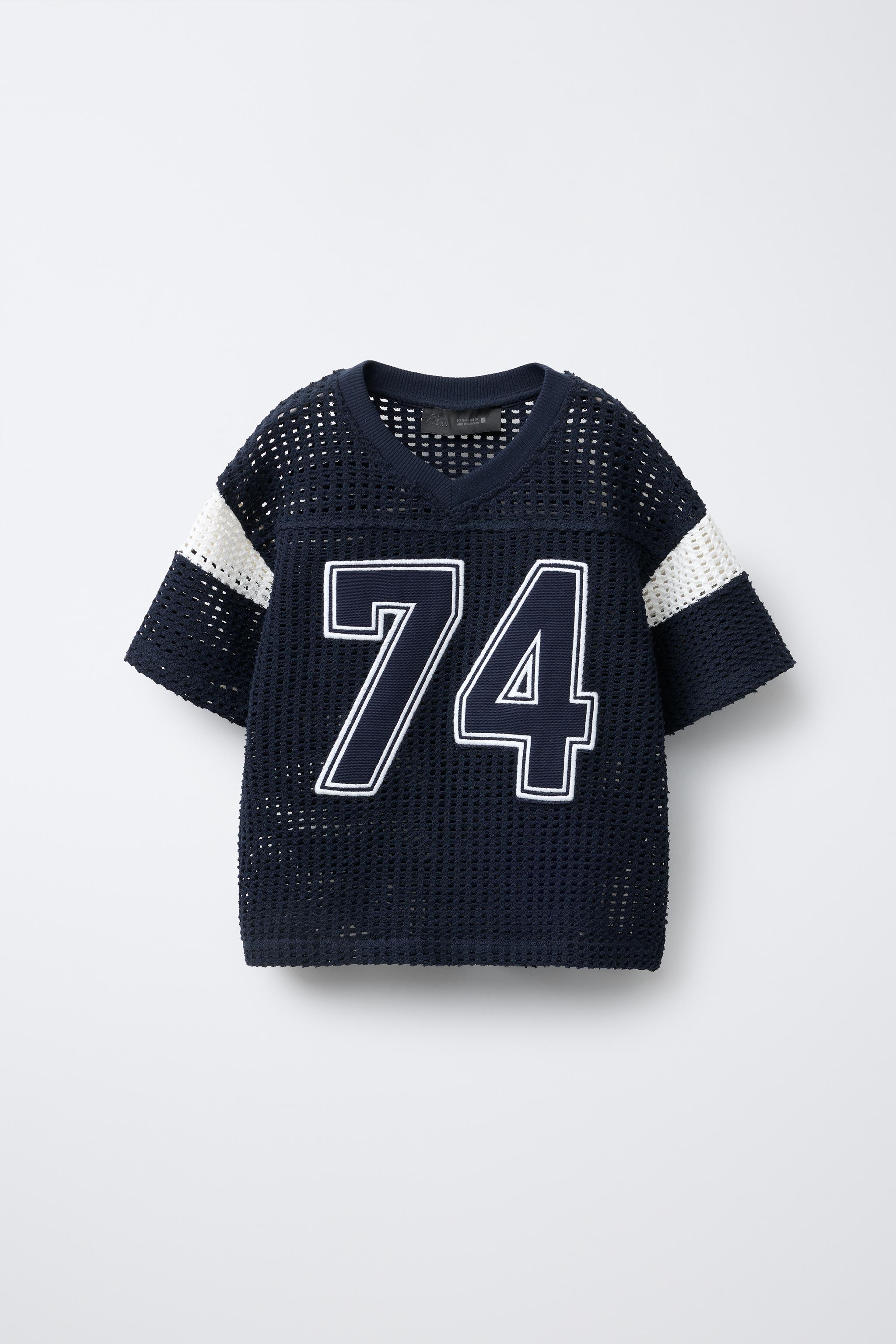 ニットナンバー刺繍Tシャツ - マリンブルー | ZARA Japan / 日本