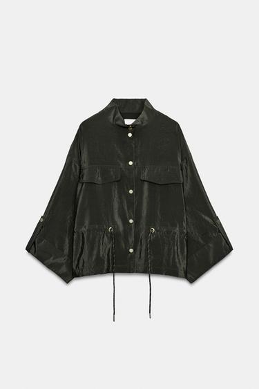 CAZADORA SATINADA BOLSILLOS - Khaki de Zara - Imagen 0