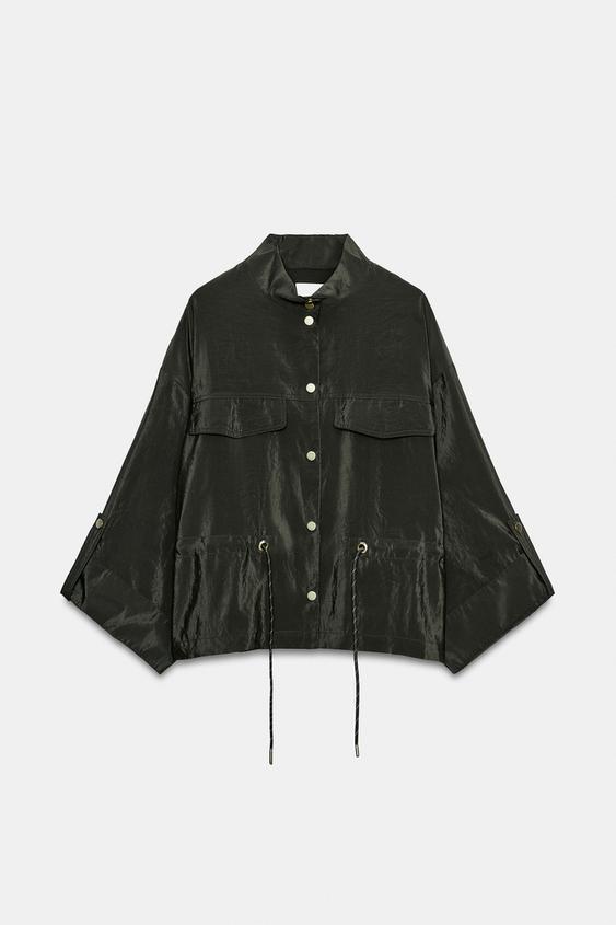 JAQUETA CETIM COM BOLSOS - Caqui da Zara - Imagem 0