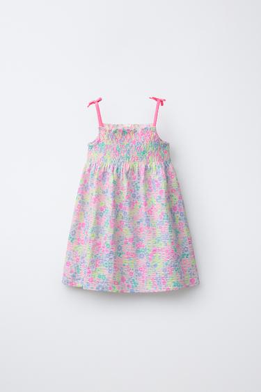 SMOCKED FLORAL PRINT DRESS - Fuchsia by Zara - Image 1