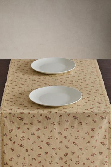 WILDFLOWER TABLE RUNNER WITH LACE TRIM - Yellow by Zara - Image 1