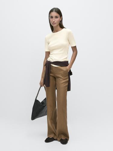 Zara 100% linen kick flare fit trousers - Washed green - Image 0