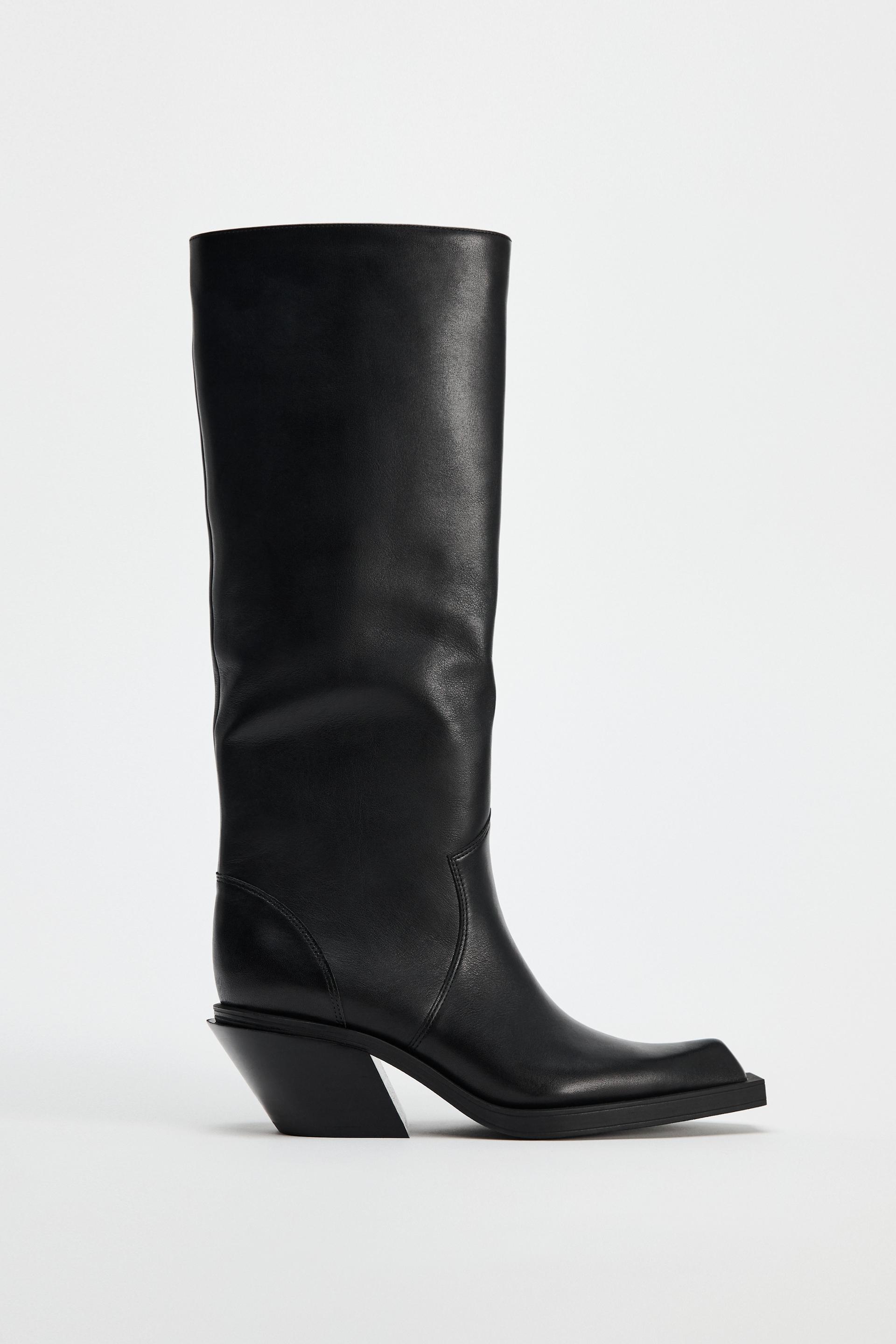 ZARA KNEE HIGH SPLIT LEATHER COWBOY shops BOOTS