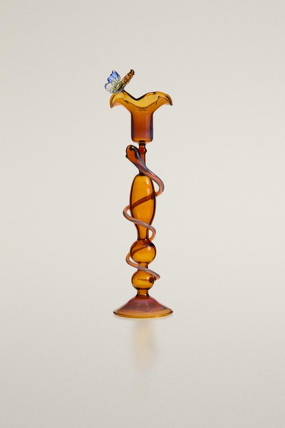 Zara BOROSILICATE SNAKE CANDLESTICK | MARISA BERENSON - Orange - Image 0