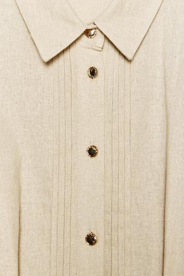 LINEN BLEND MIDI DRESS WITH BELT - Light beige by Zara - Image 6