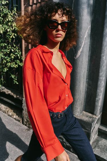 OVERSIZE POPLIN SHIRT - Red by Zara