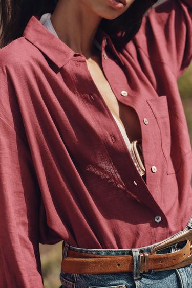 CHEMISE OVERSIZE AVEC LIN - Grenat de Zara - Image 2