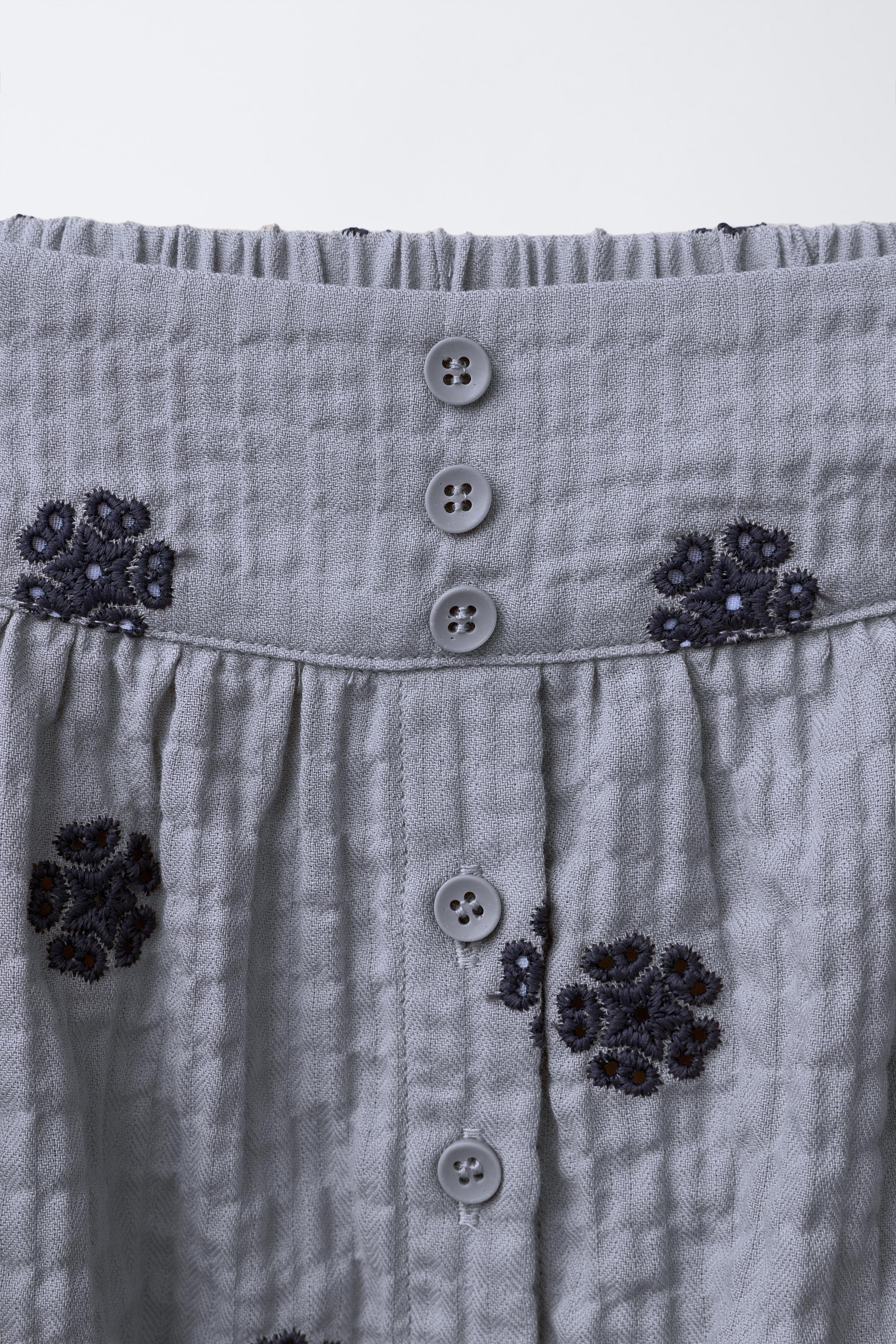 刺繍入りテクスチャースカート - グレー | ZARA Japan / 日本