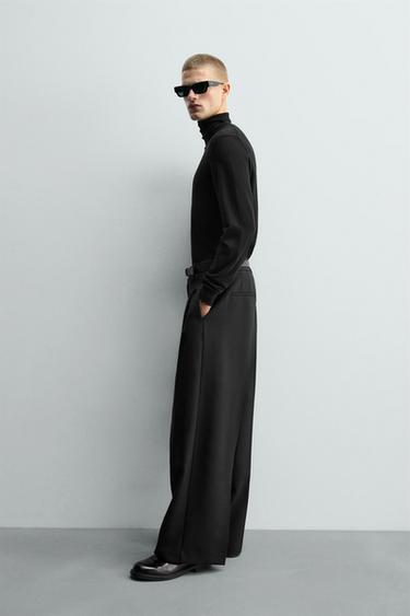 WIDE-LEG PLEATED TROUSERS - Black by Zara - Image 3