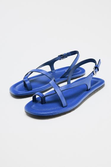 LEATHER STRAPPY SANDALS - Blue by Zara - Image 4
