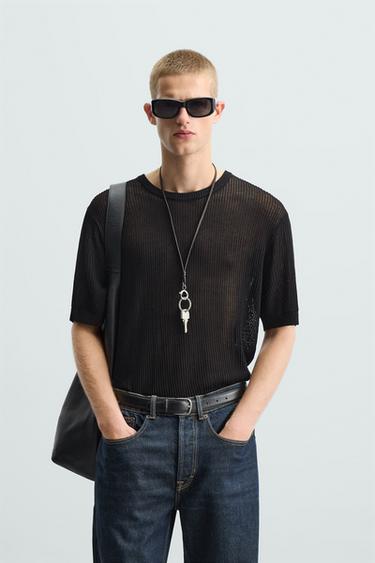 OPEN KNIT T-SHIRT - Black by Zara