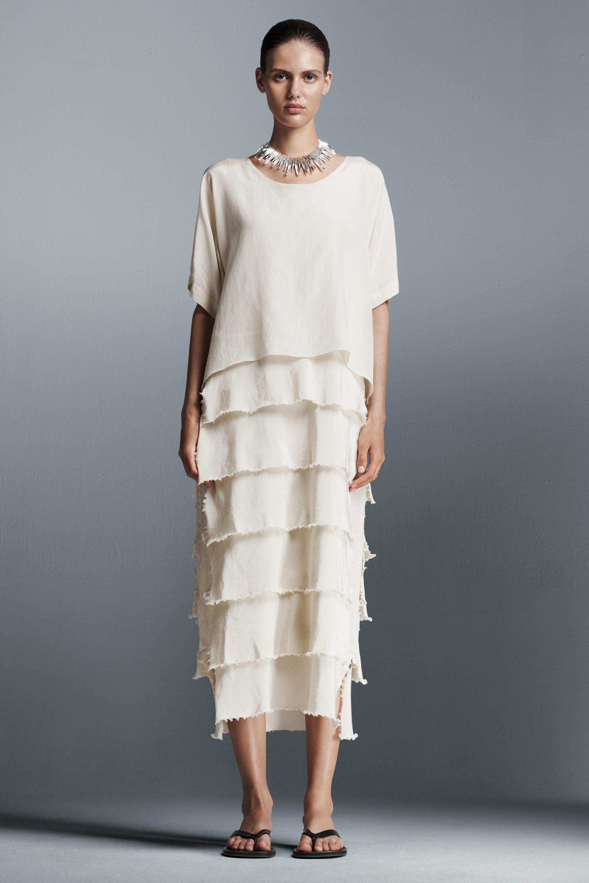 RUFFLED DRESS ZW COLLECTION Beige Green ZARA Mexico