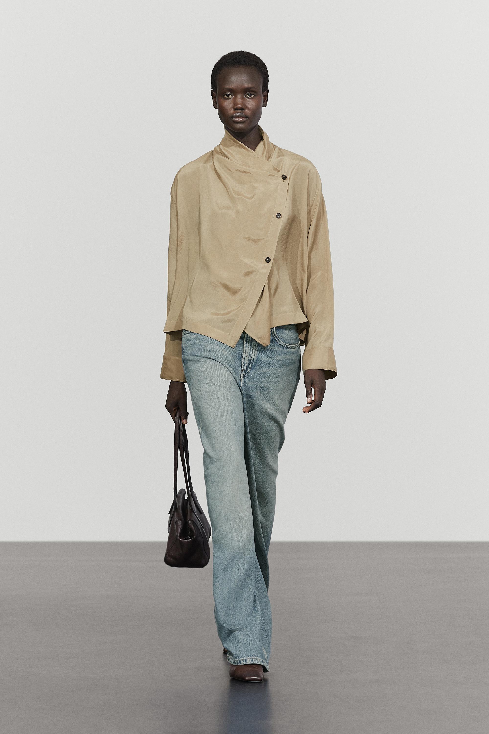 Double-breasted shirt with collar detail — Stone