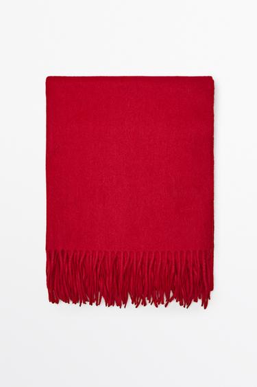 Wool blend scarf with fringing — Red 1