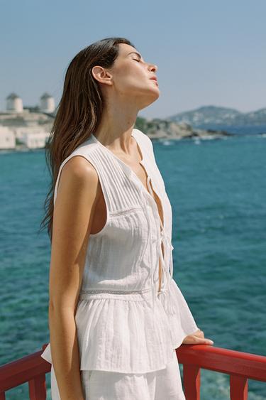 TOP WITH TIES AND TUCKS - Oyster-white by Zara - Image 1
